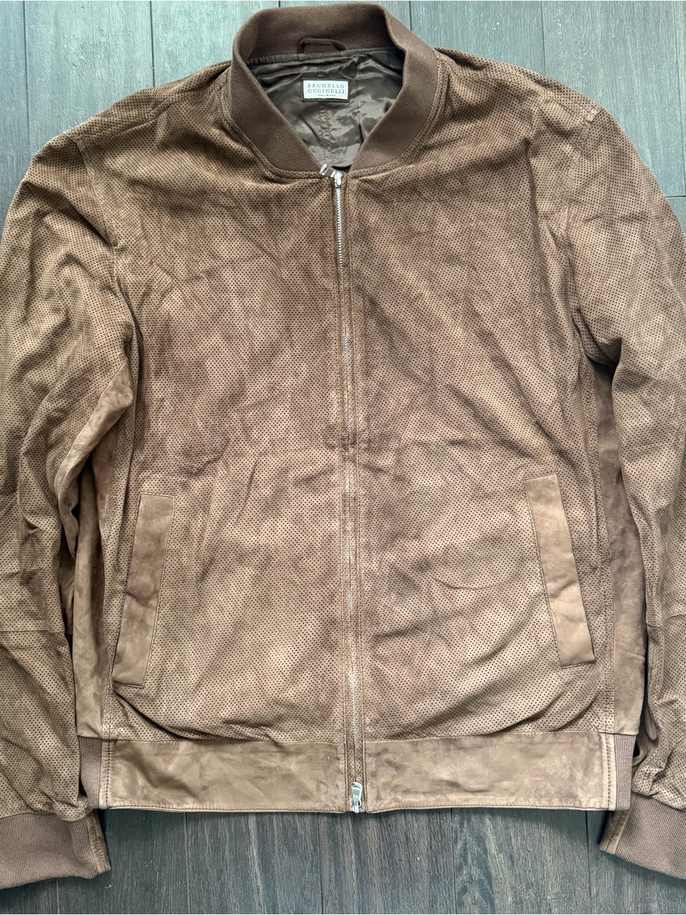 Brunello Cucinelli Perforated Leather Bomber Jacket